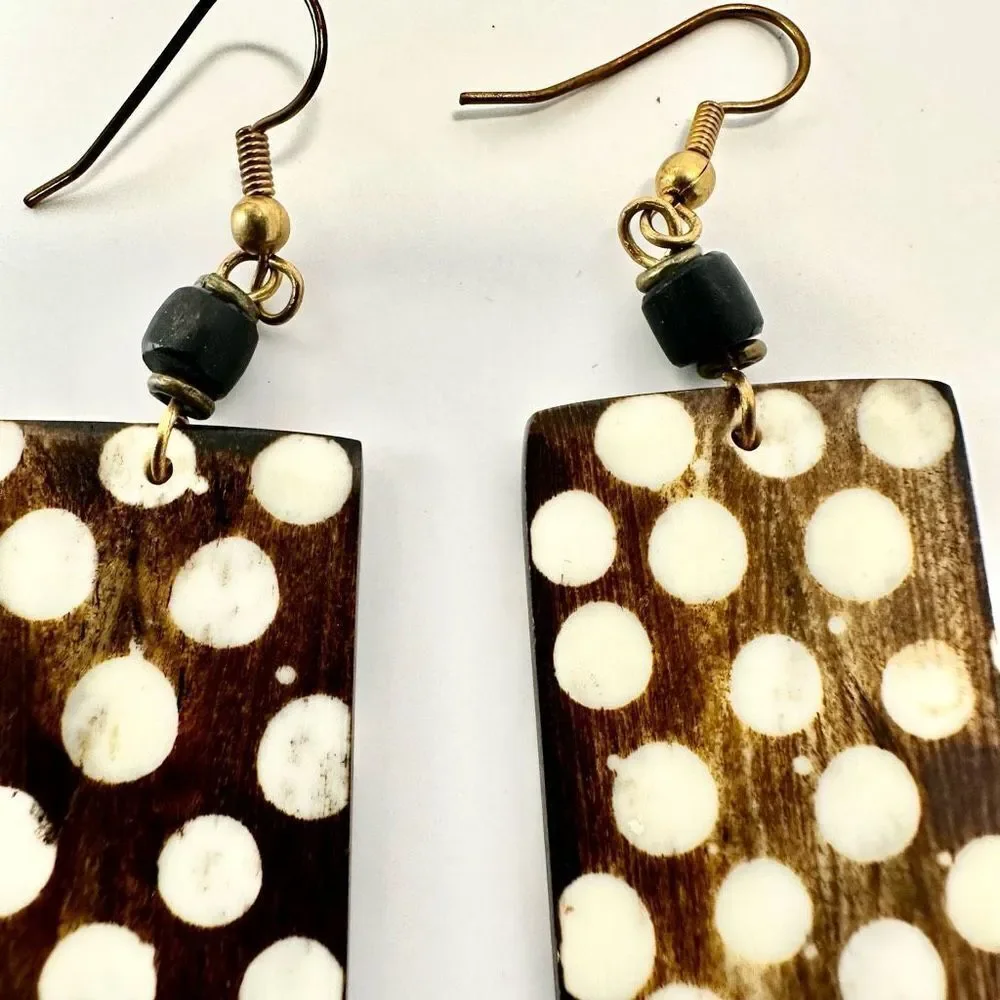 Ethnic brown and white bone earrings